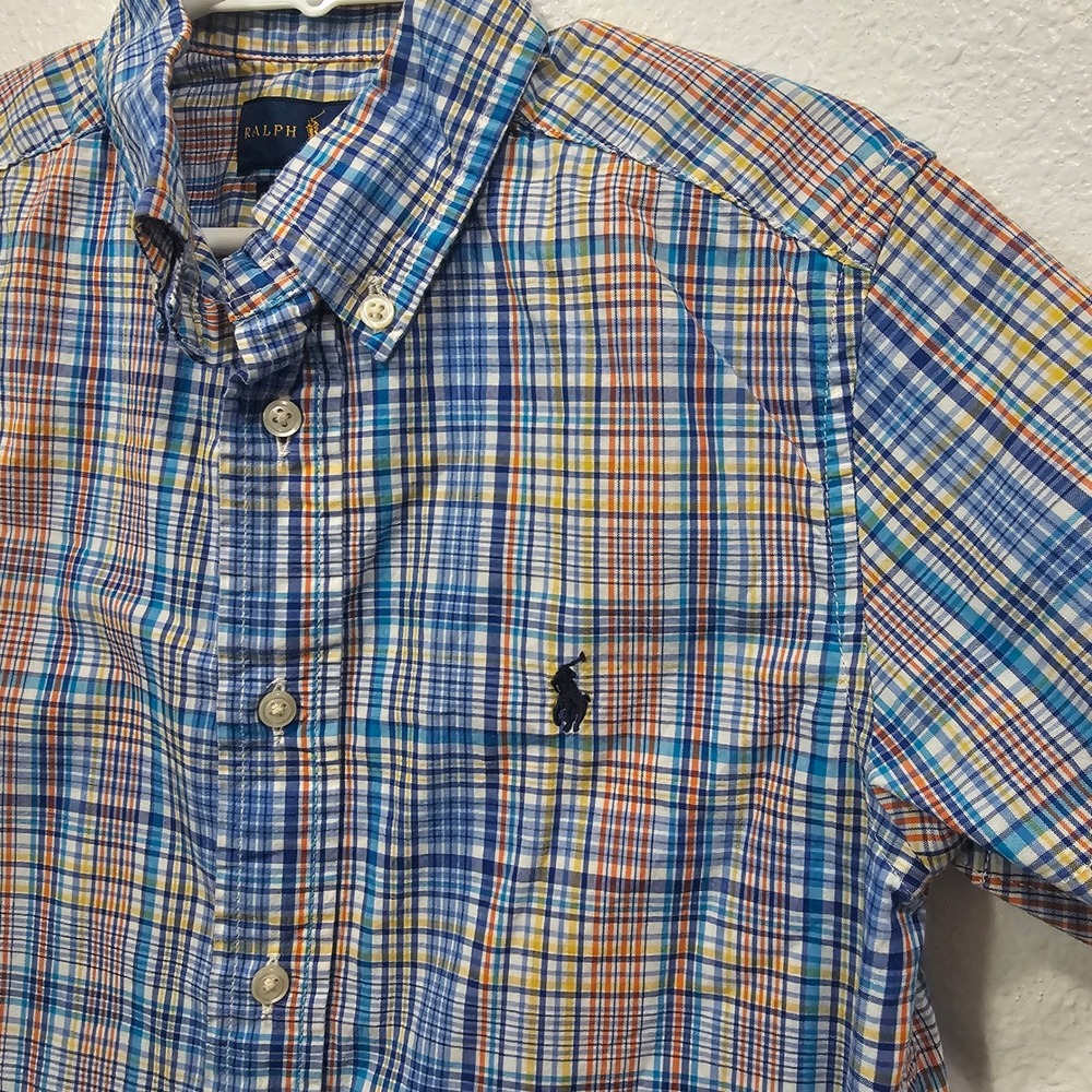 Ralph Lauren Boys Blue Plaid Short Sleeve Button Down Shirt Size 6
